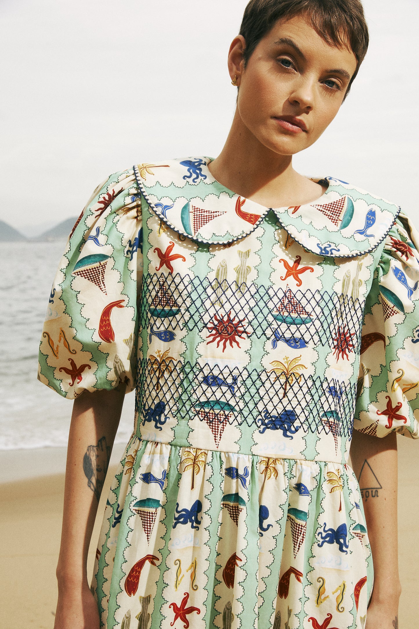 Vestido Leveza - listrado verde-água