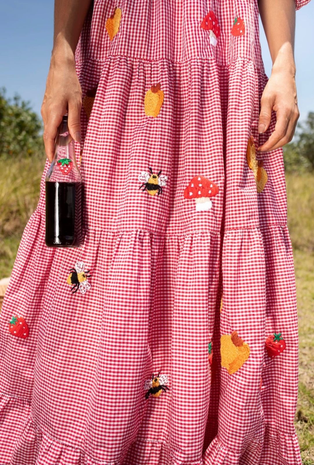 Vestido Amanda Doçura com manga - vichy vermelho