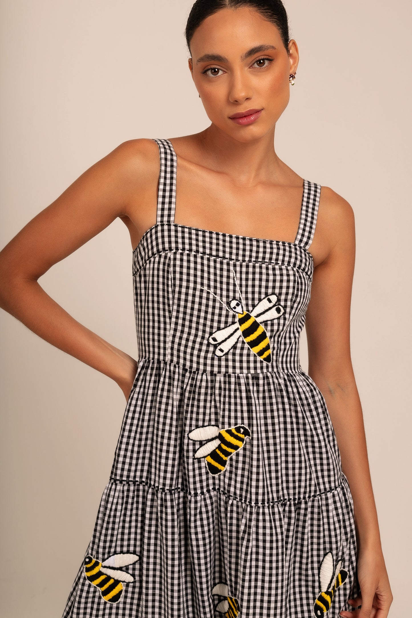 Vestido Amanda Abelhinhas - vichy preto