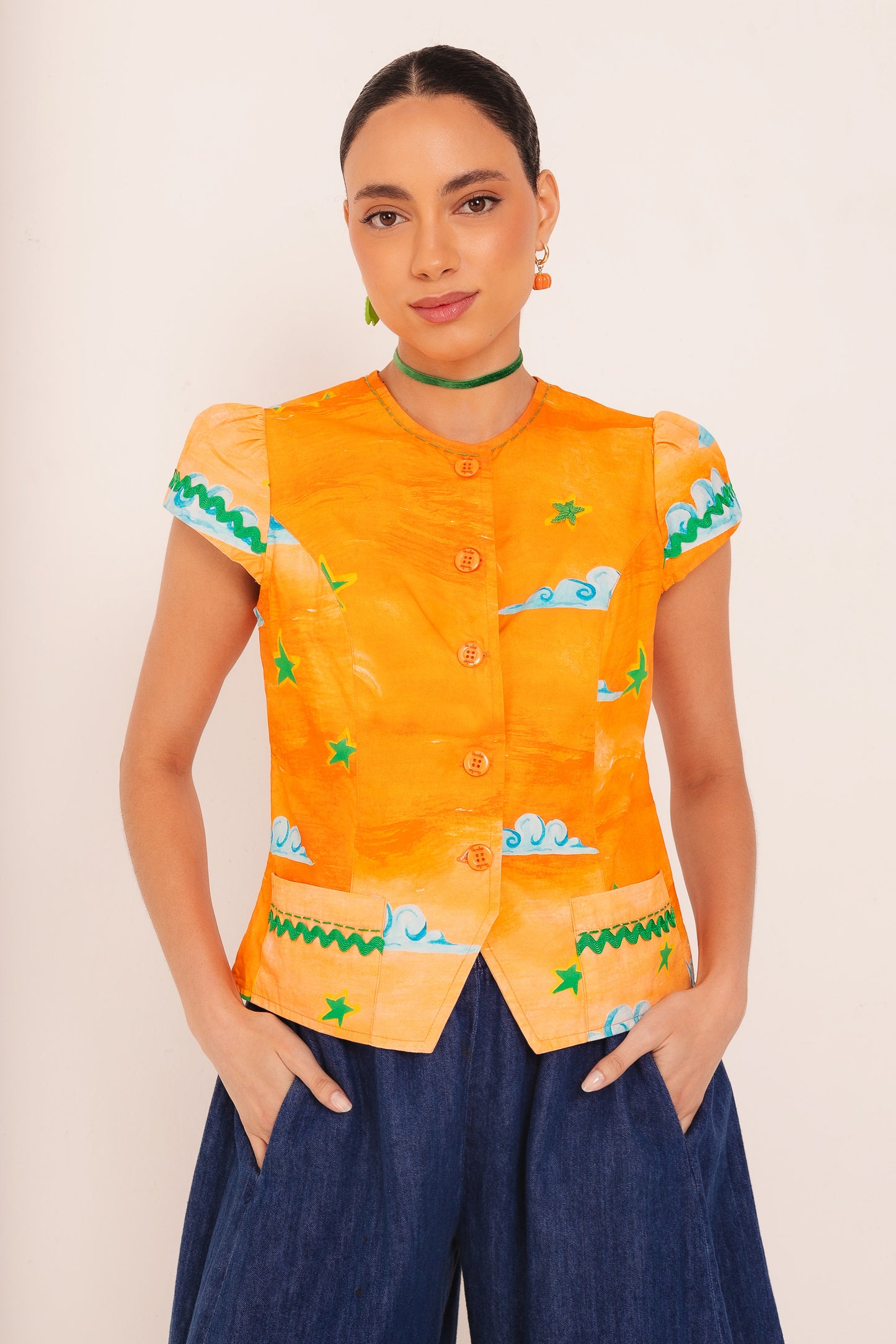 Colete Estela Circo com manga - laranja