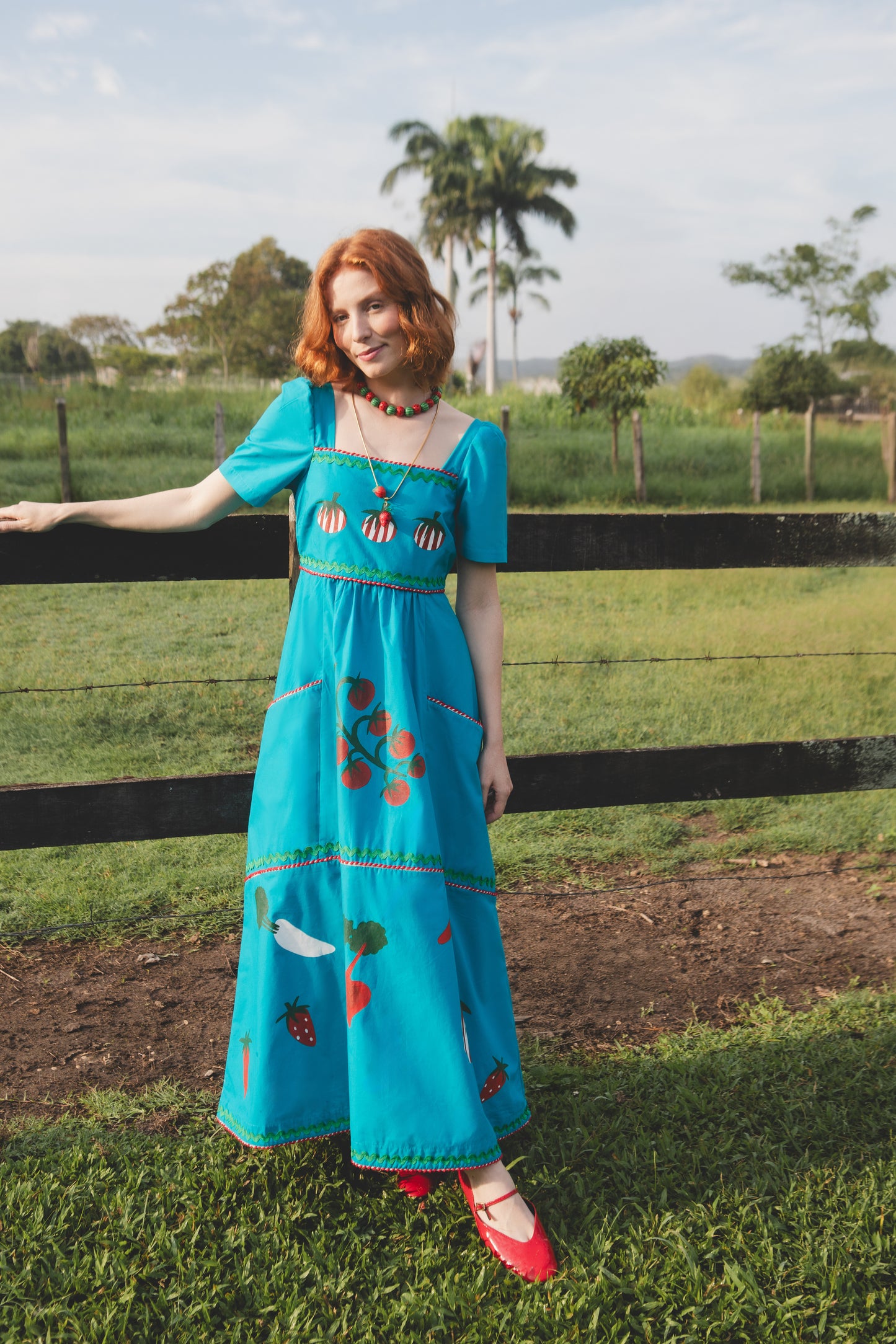 Vestido Vitória Colheita - turquesa