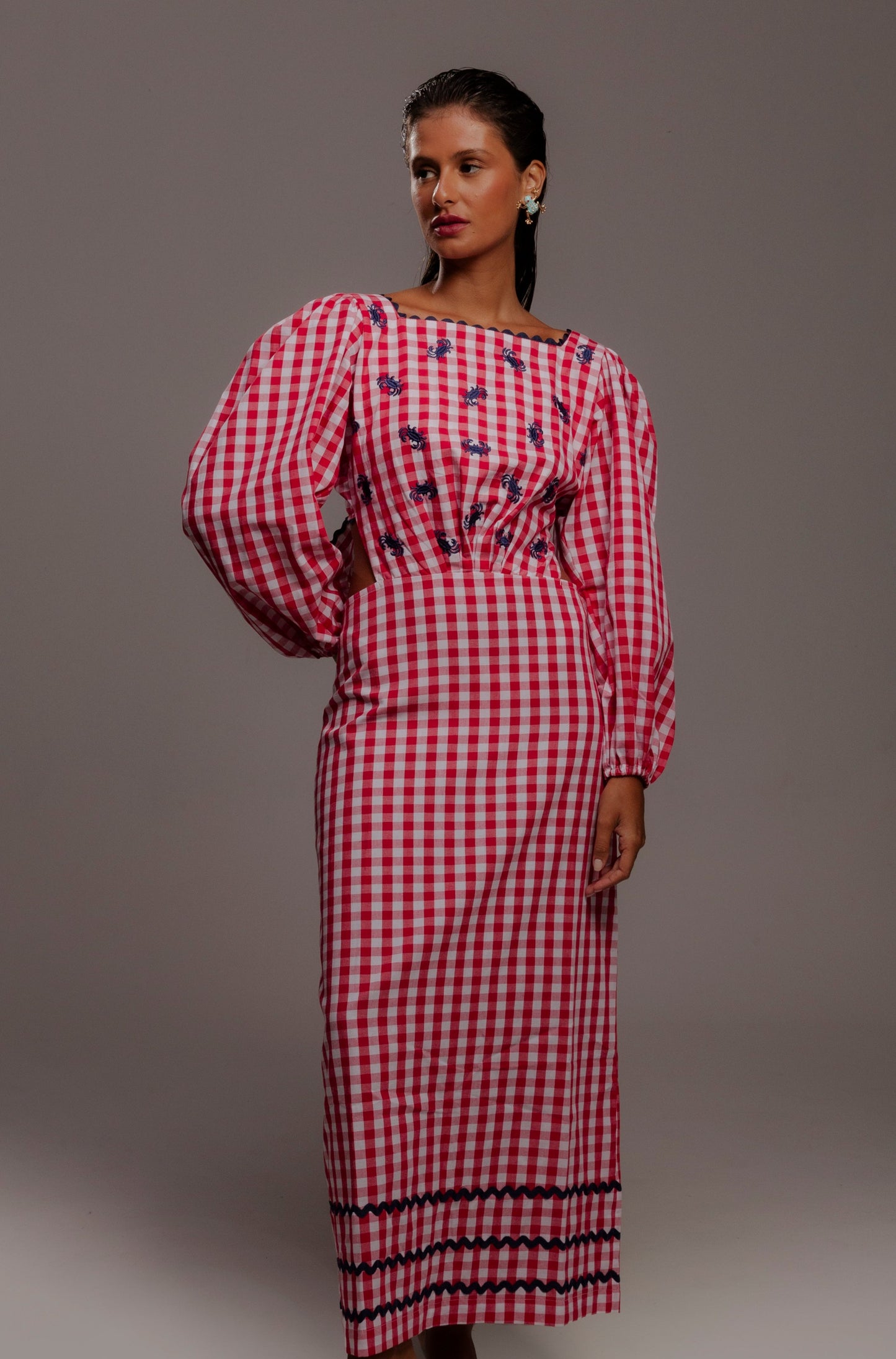 Vestido Luz Caranguejo - vichy vermelho