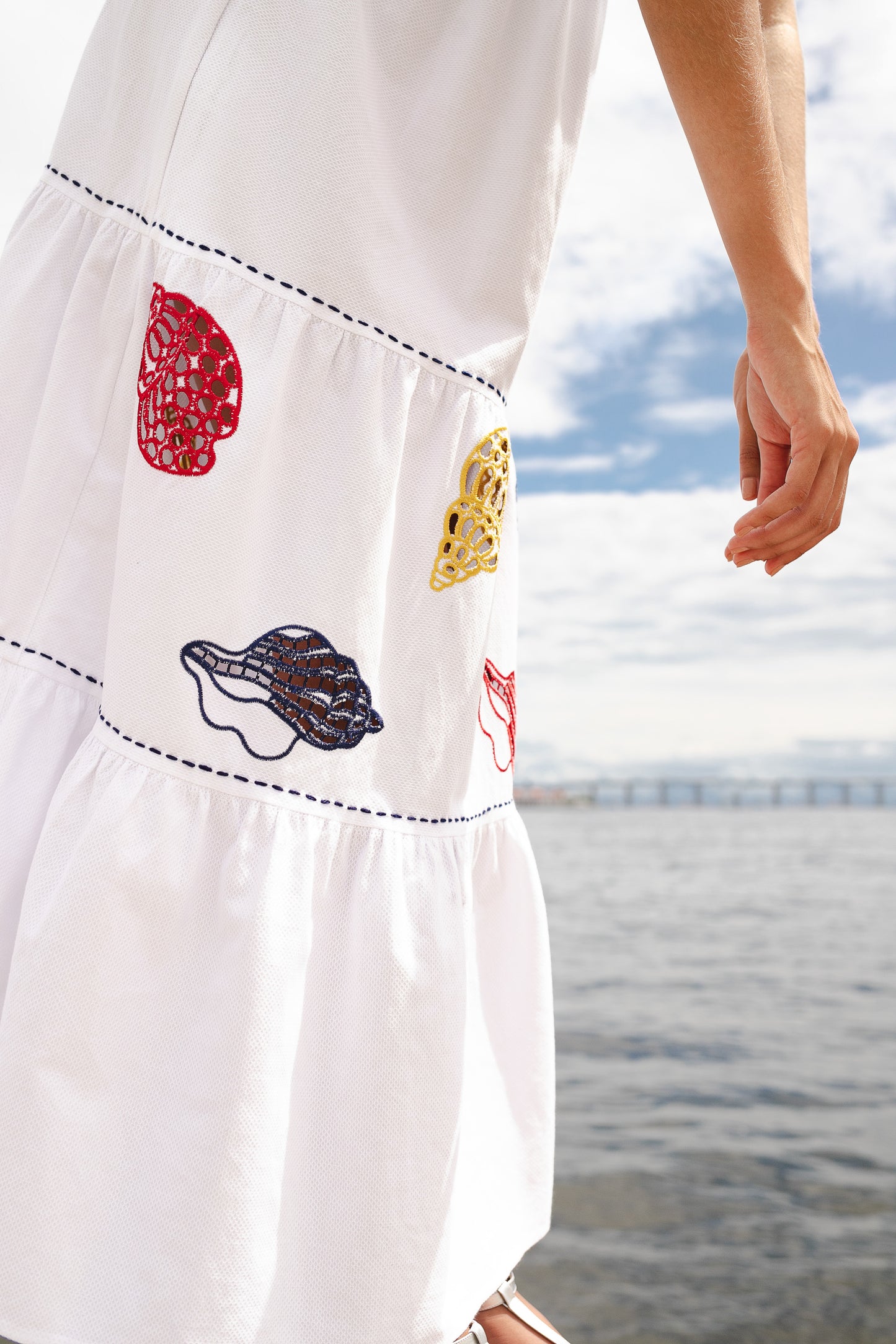 Vestido Fustão Conchas - branco