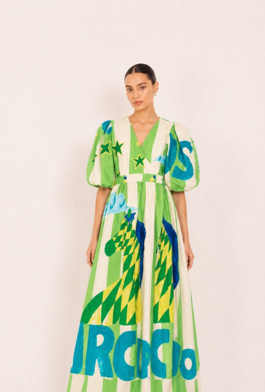 Vestido Abraço Tropical - verde/off