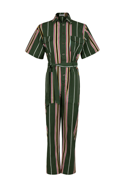 Macacão Conto Listras - verde militar