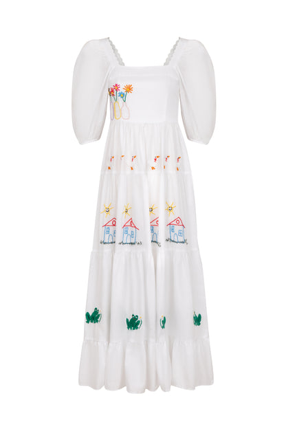 Vestido Amanda Nostalgia com manga - branco