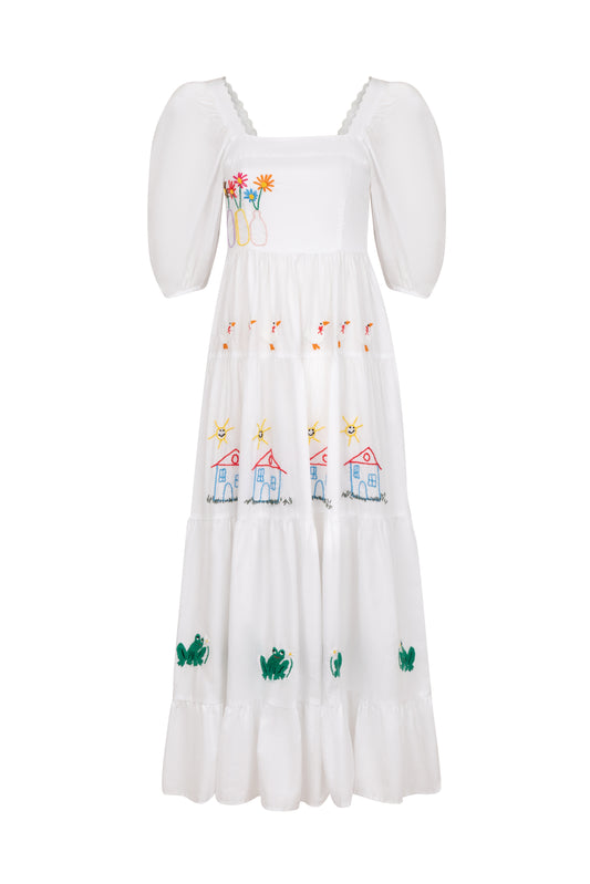 Vestido Amanda Nostalgia com manga - branco