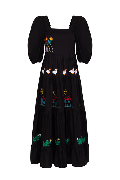 Vestido Amanda Nostalgia com manga - preto