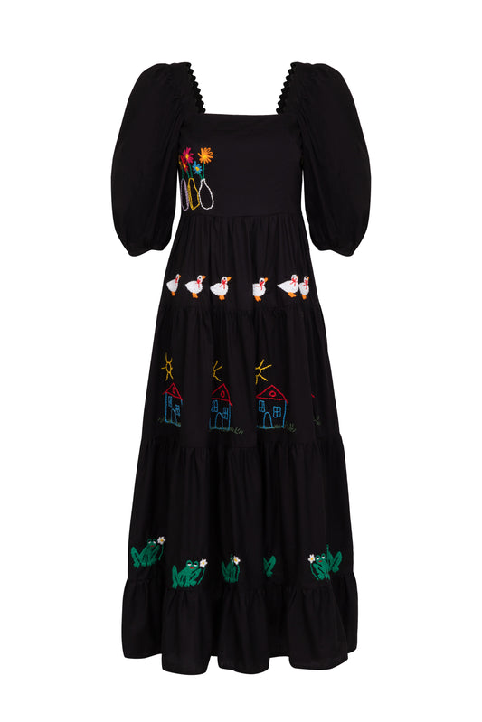 Vestido Amanda Nostalgia com manga - preto