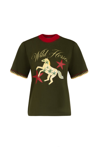 T-Shirt Wild Horses - verde militar