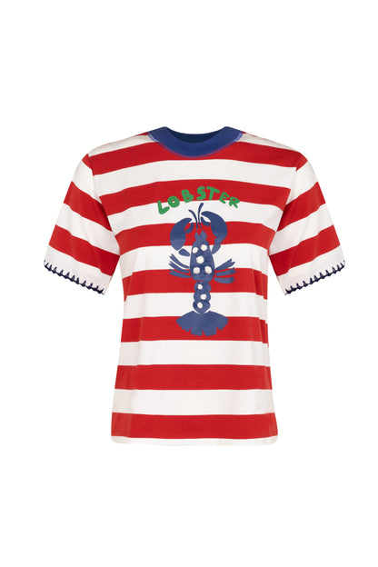 T-Shirt Lagosta - listrado vermelho