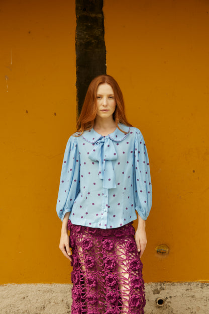 Camisa Primavera Poá - azul