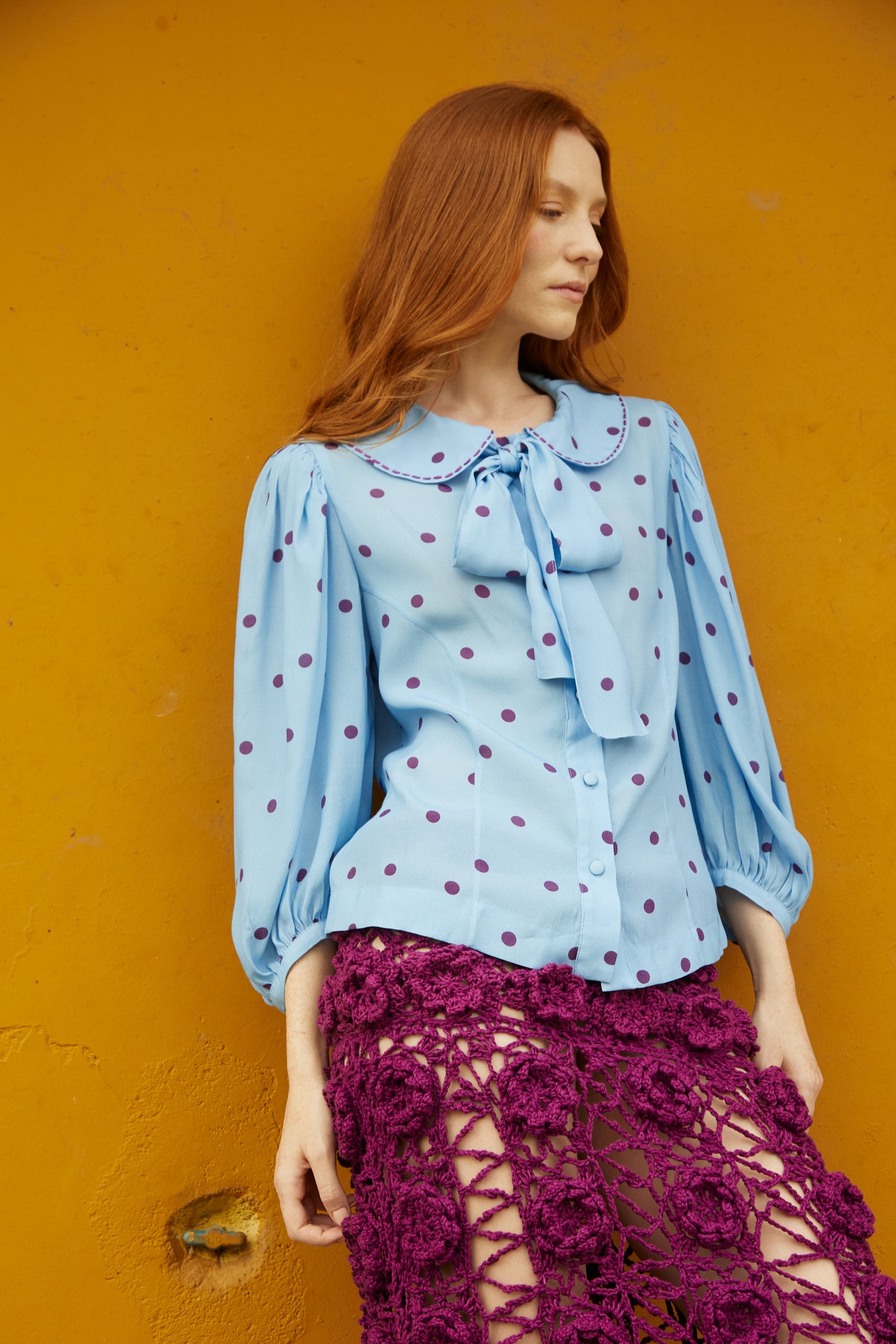 Camisa Primavera Poá - azul