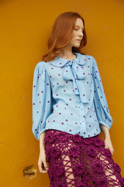 Camisa Primavera Poá - azul