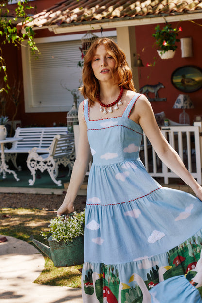 Vestido Amanda Fazendinha - azul claro