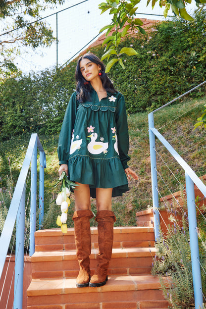 Vestido Três Patinhos Na Lagoa - verde escuro