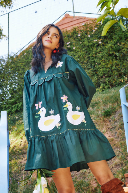 Vestido Três Patinhos Na Lagoa - verde escuro