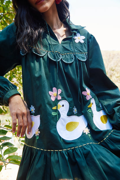 Vestido Três Patinhos Na Lagoa - verde escuro