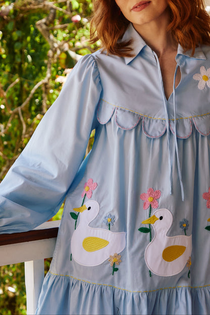 Vestido Três Patinhos Na Lagoa - azul claro