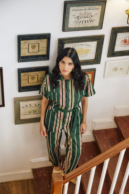 Macacão Conto Listras - verde militar