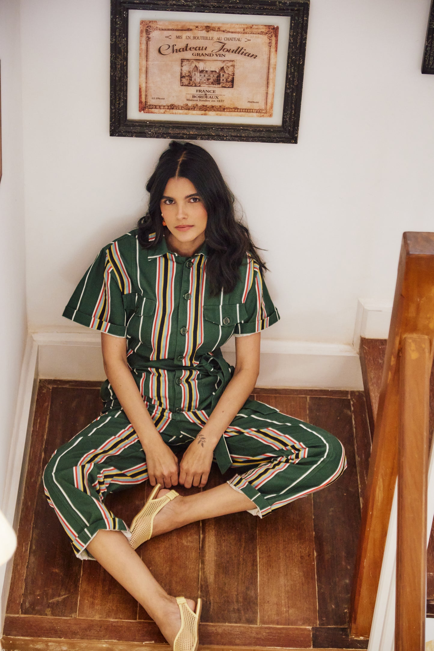 Macacão Conto Listras - verde militar