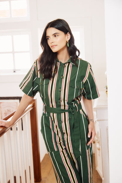 Macacão Conto Listras - verde militar