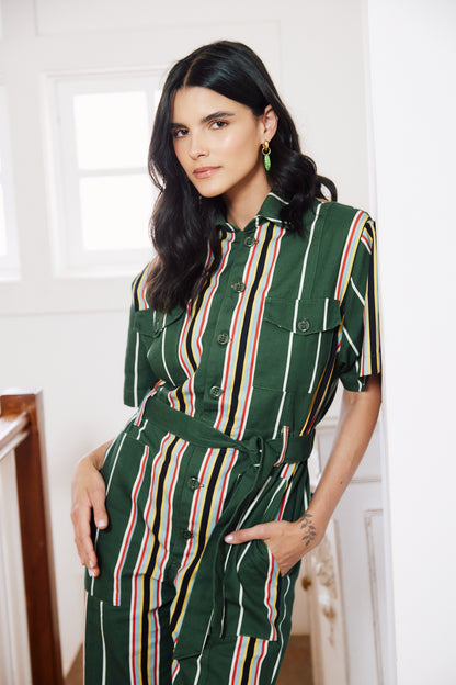 Macacão Conto Listras - verde militar