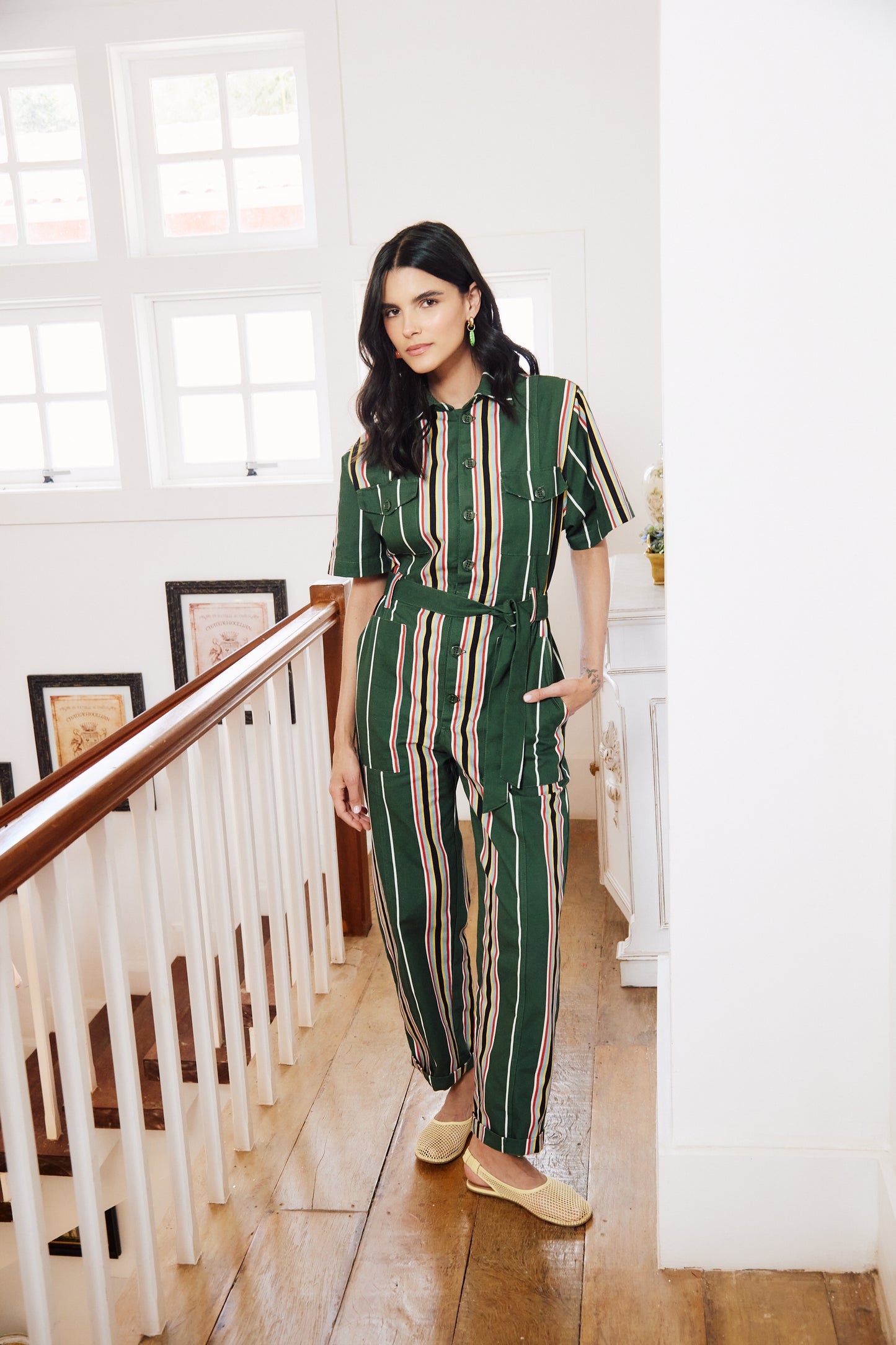 Macacão Conto Listras - verde militar