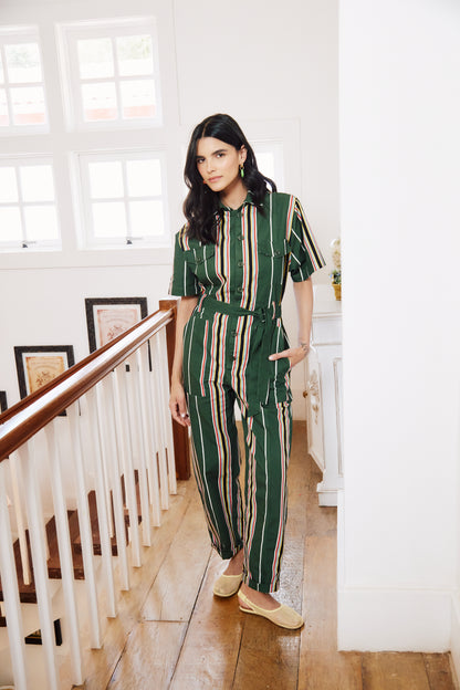 Macacão Conto Listras - verde militar