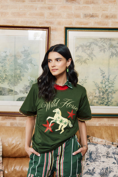 T-Shirt Wild Horses - verde militar