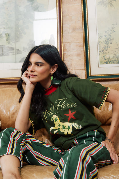 T-Shirt Wild Horses - verde militar