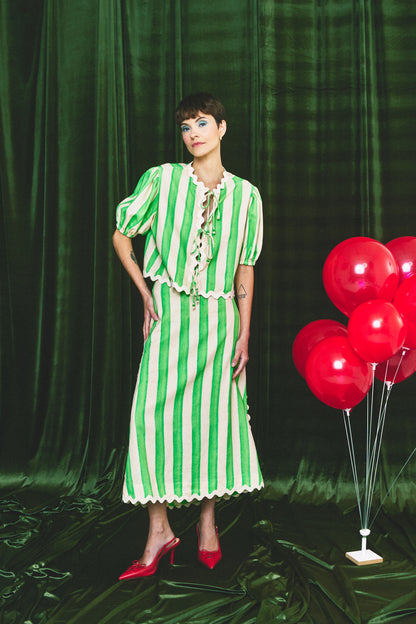 Saia Acrobata Circo - listras verdes