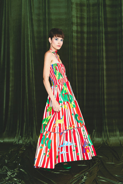 Vestido Nina Circo - listras vermelhas