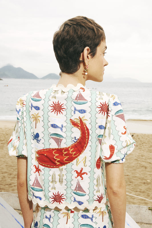 Blusa Vida Mansa - listrado verde-água