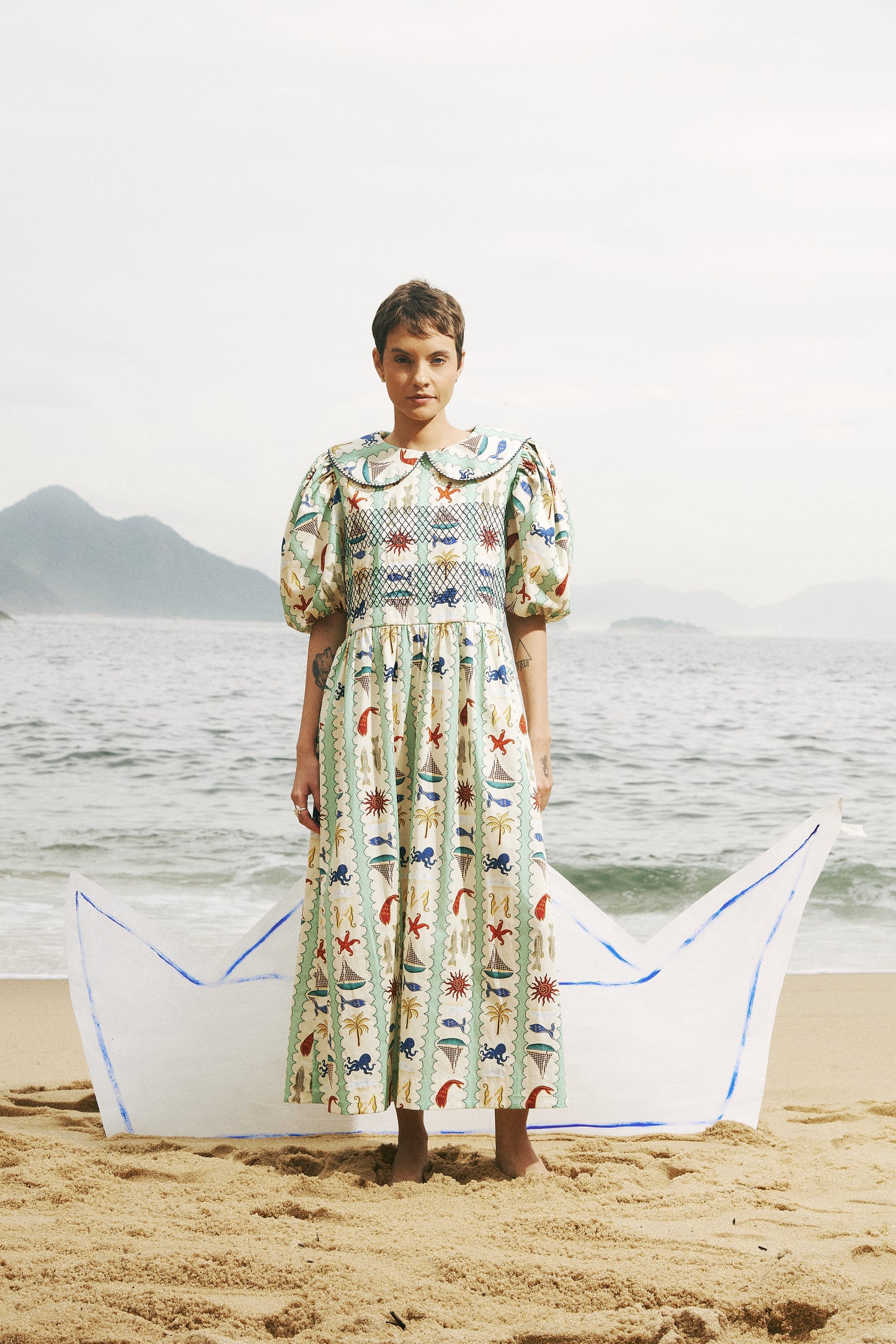 Vestido Leveza - listrado verde-água