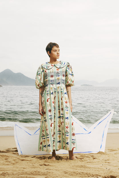 Vestido Leveza - listrado verde-água