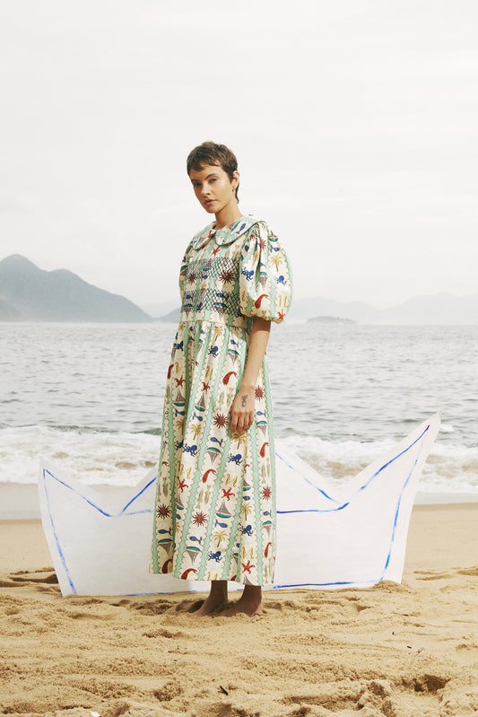 Vestido Leveza - listrado verde-água