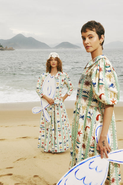 Vestido Leveza - listrado verde-água