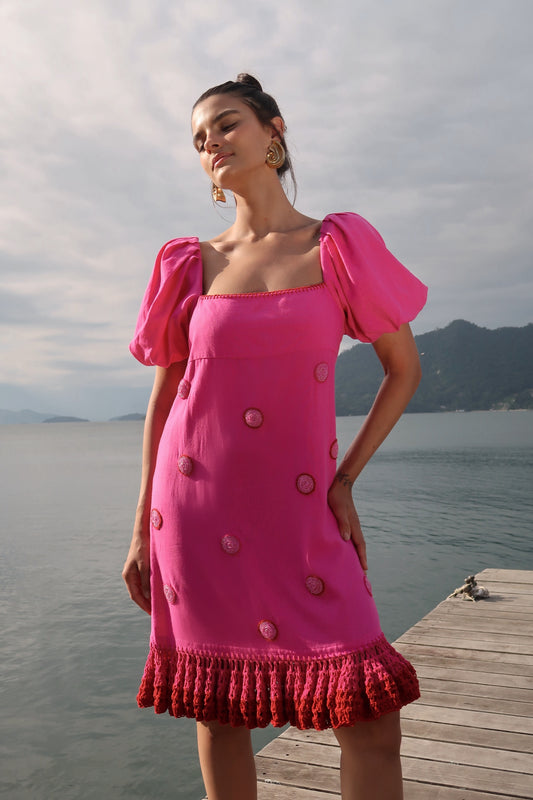 Vestido Amuleto Crochê - rosa