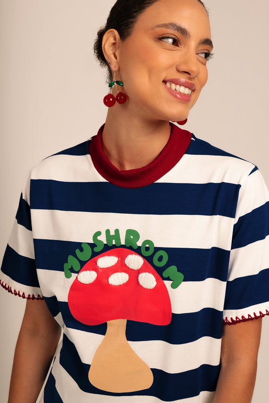 T-Shirt Mushroom - listrado azul