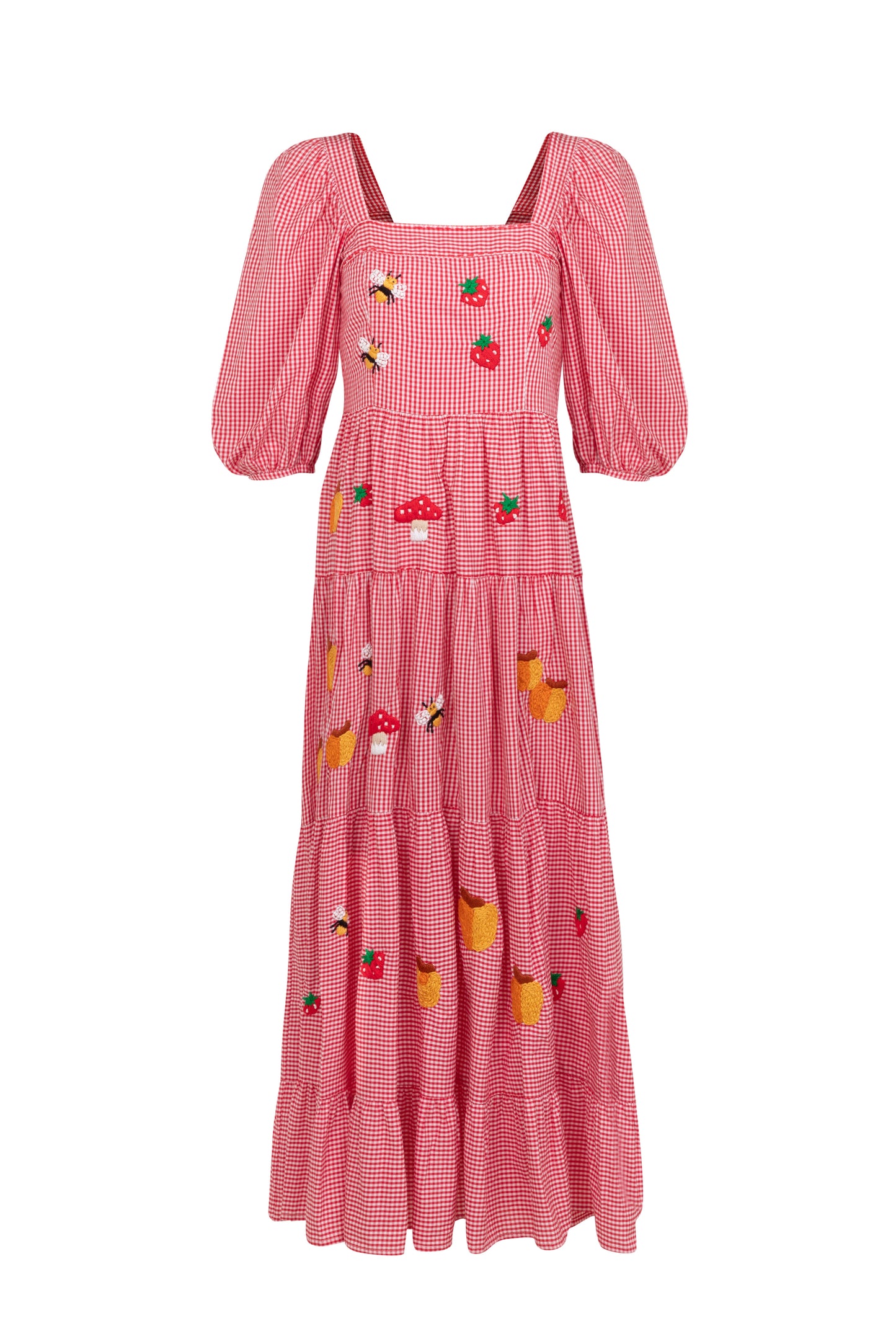 Vestido Amanda Doçura com manga - vichy vermelho