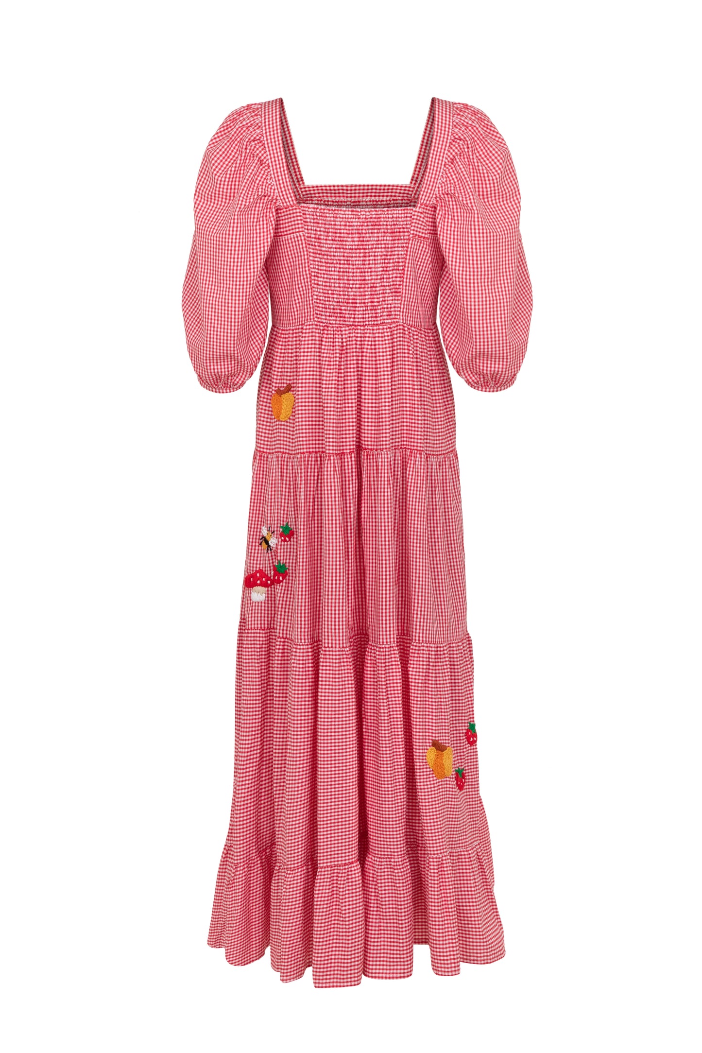 Vestido Amanda Doçura com manga - vichy vermelho