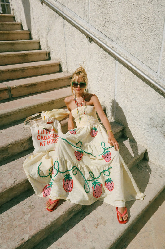 Vestido Nina Morangos - listrado amarelo