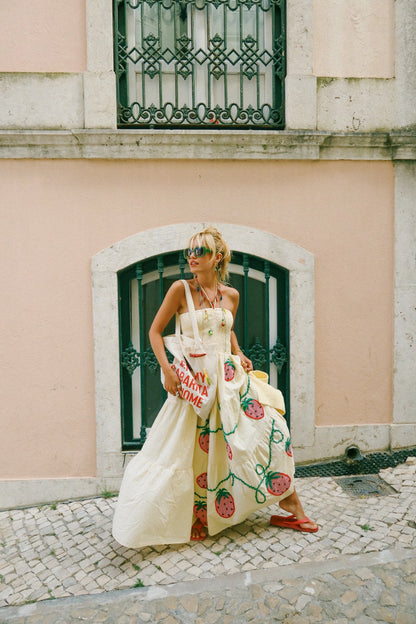 Vestido Nina Morangos - listrado amarelo