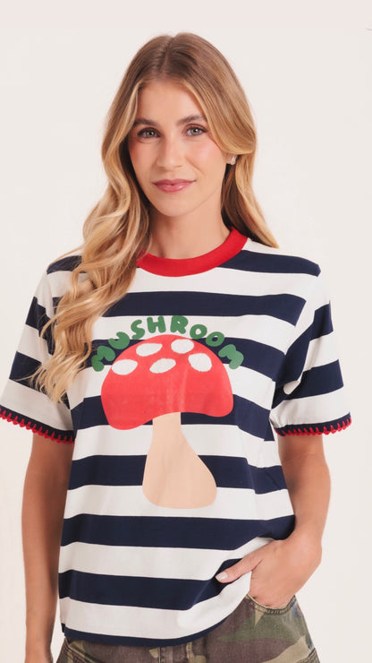 T-Shirt Mushroom - listrado azul