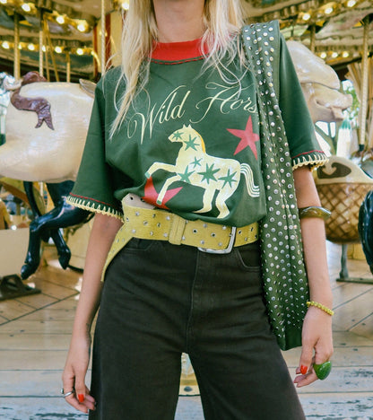 T-Shirt Wild Horses - verde militar