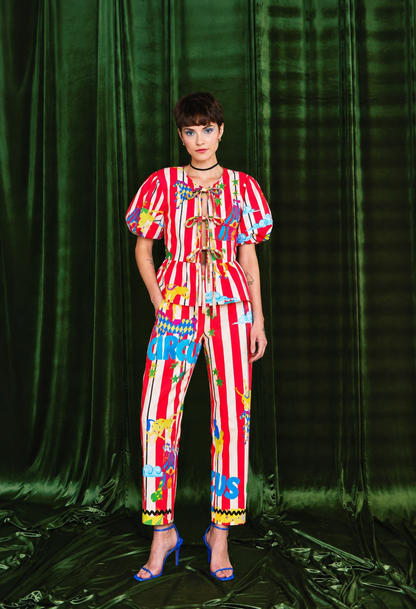 Calça Encantada Circo - listras vermelhas