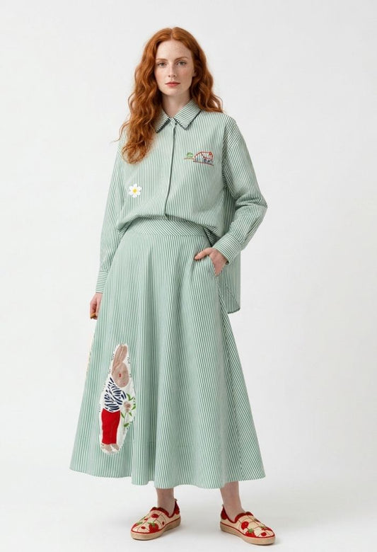 Saia Aurora Coelho - listrado verde