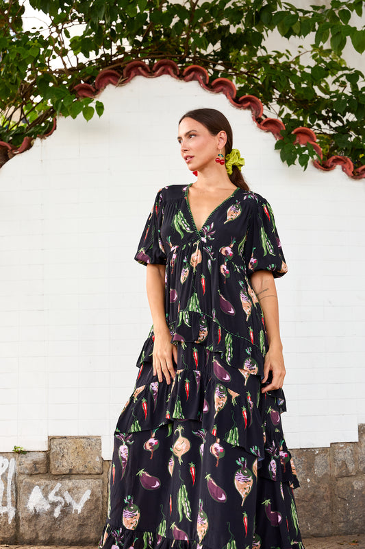 Vestido Afeto - legumes preto