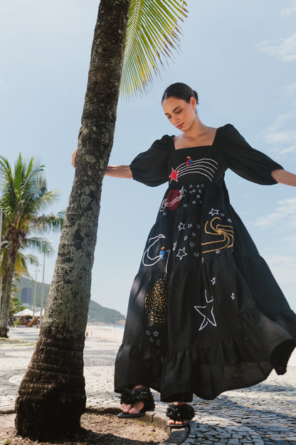 Vestido Amanda Astros com manga - preto